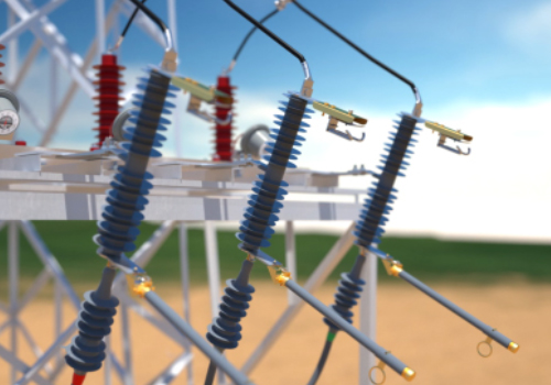 高压电塔线缆上塔3d动画